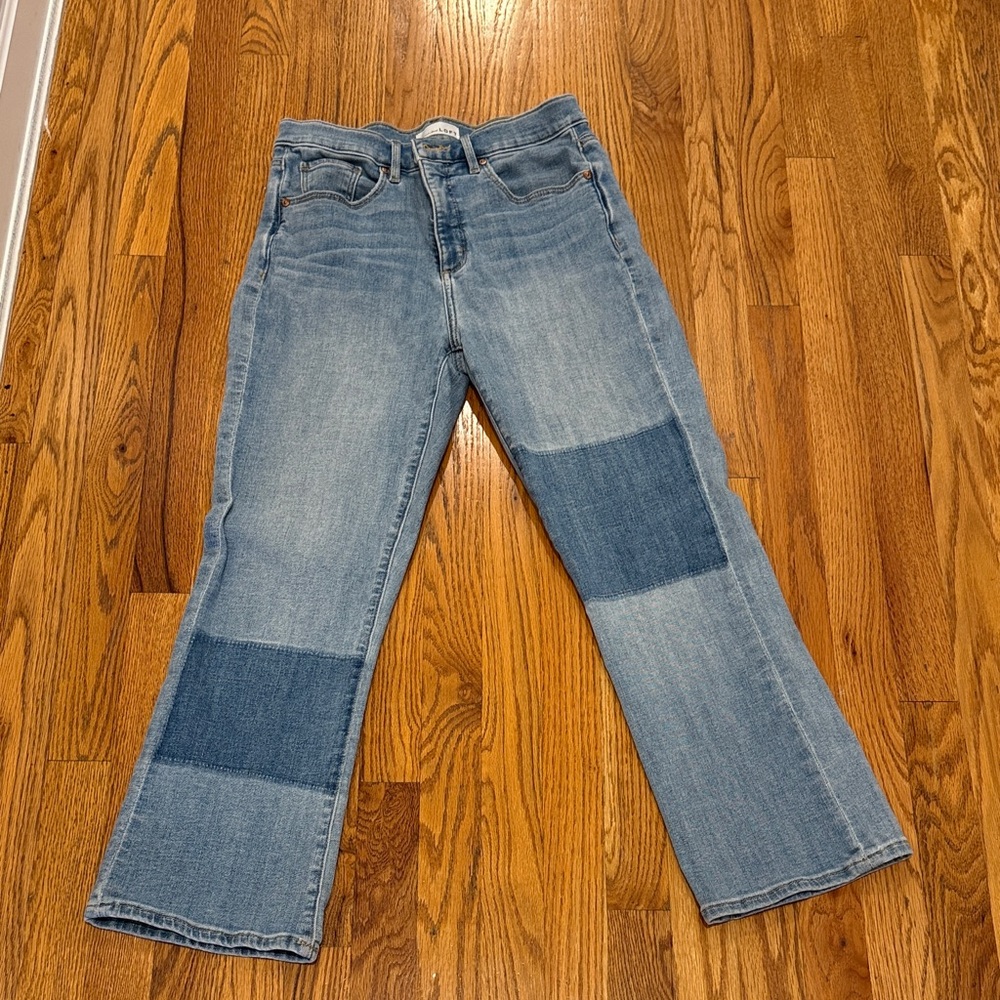 LOFT Women’s Blue Patchwork Straight-Leg Jeans